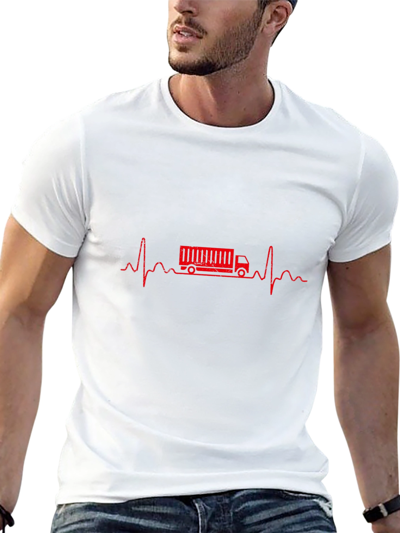 Truck Driver Heartbeat Graphic Tee - Black