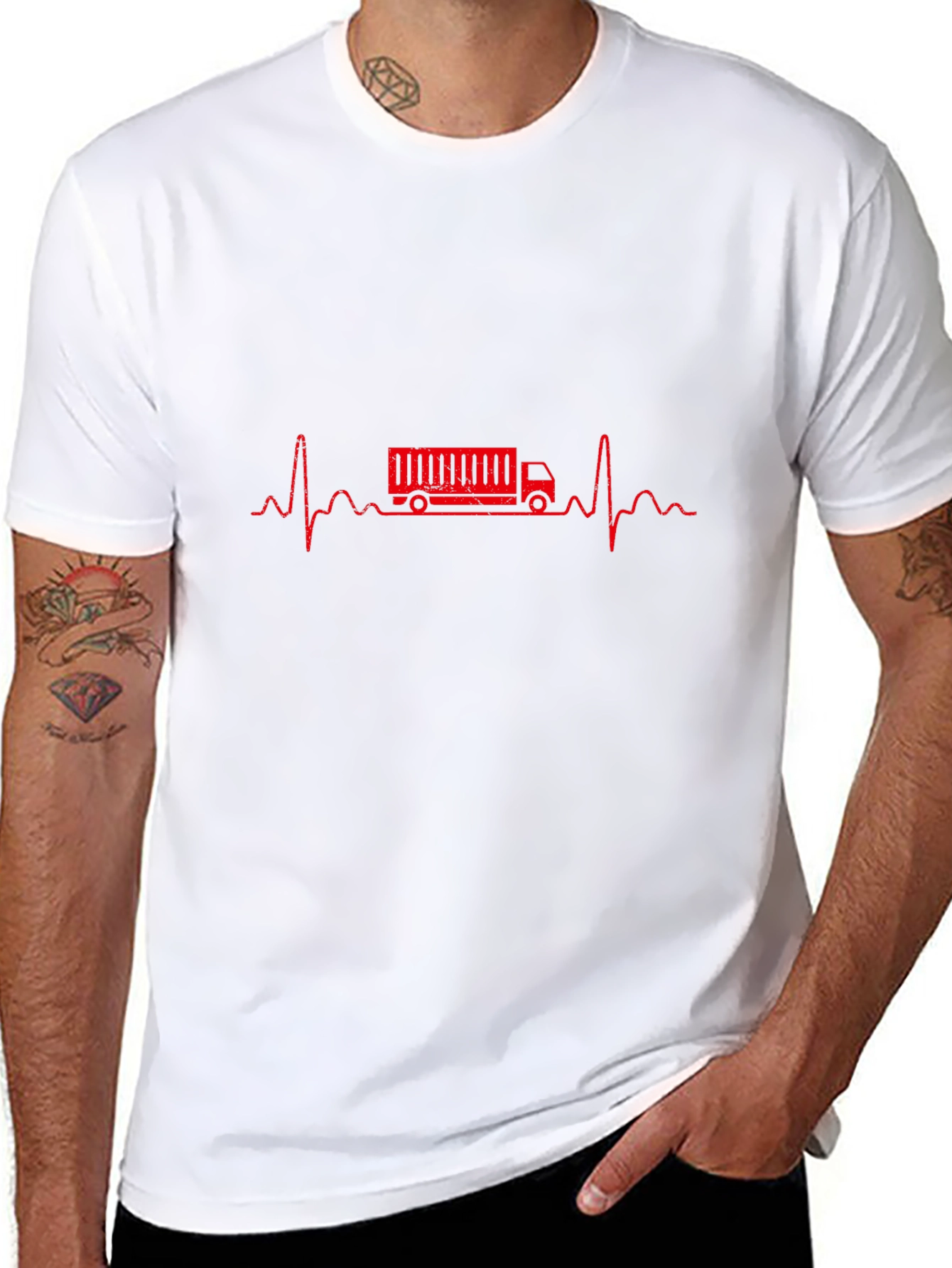 Truck Driver Heartbeat Graphic Tee - Black