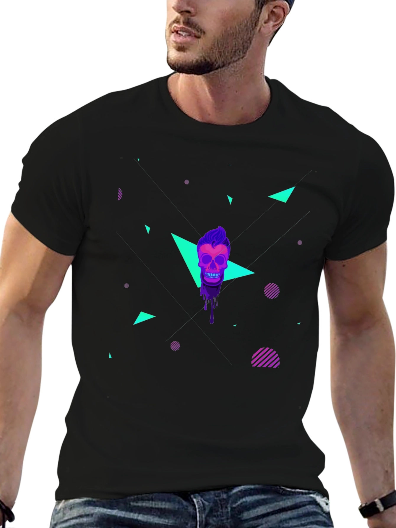 Neon Skull Graphic T-Shirt - Mens Black Tee