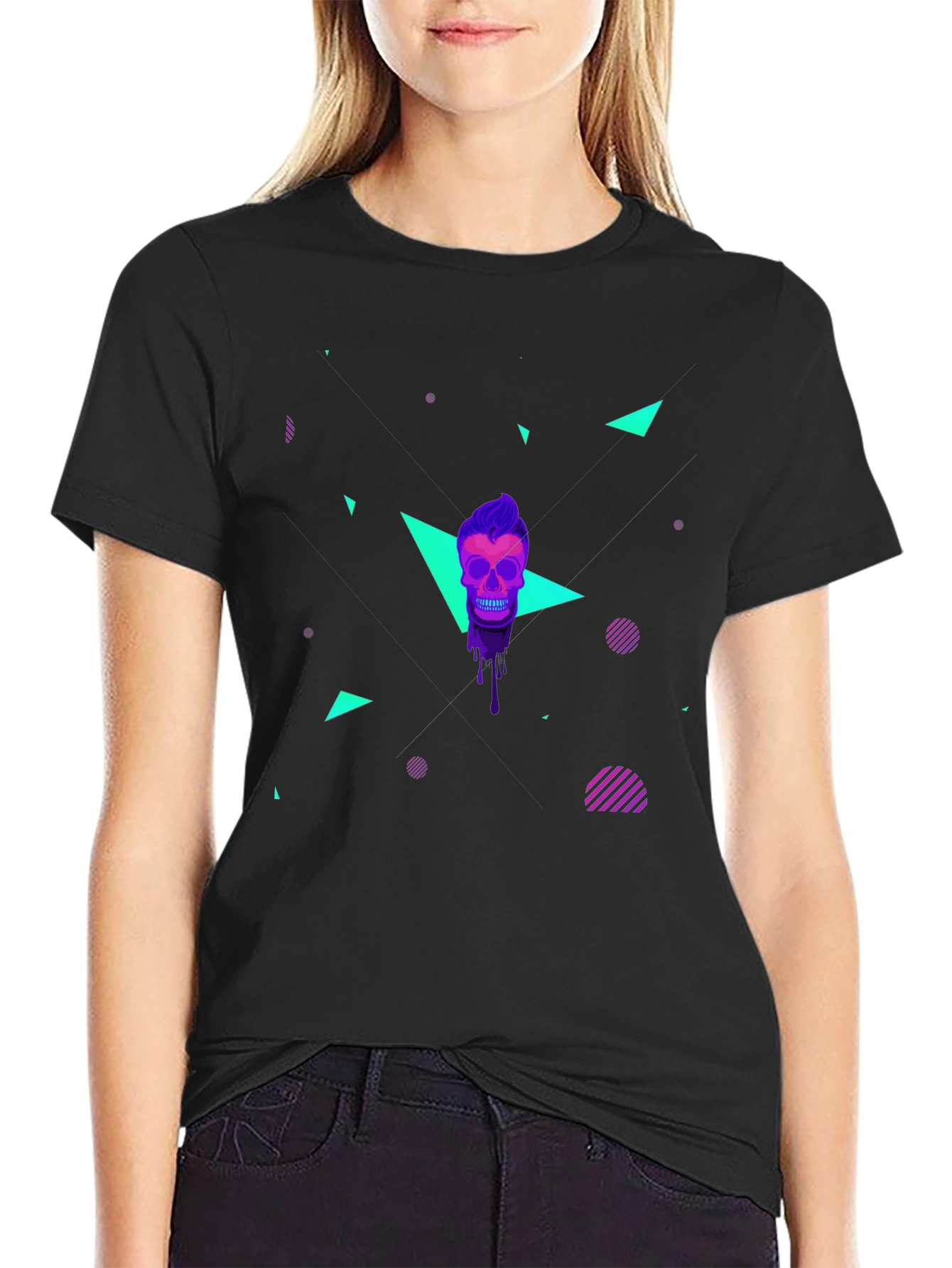 Neon Skull Graphic T-Shirt - Mens Black Tee