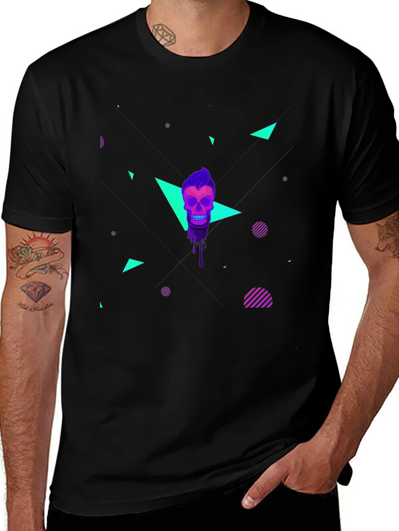 Neon Skull Graphic T-Shirt - Mens Black Tee