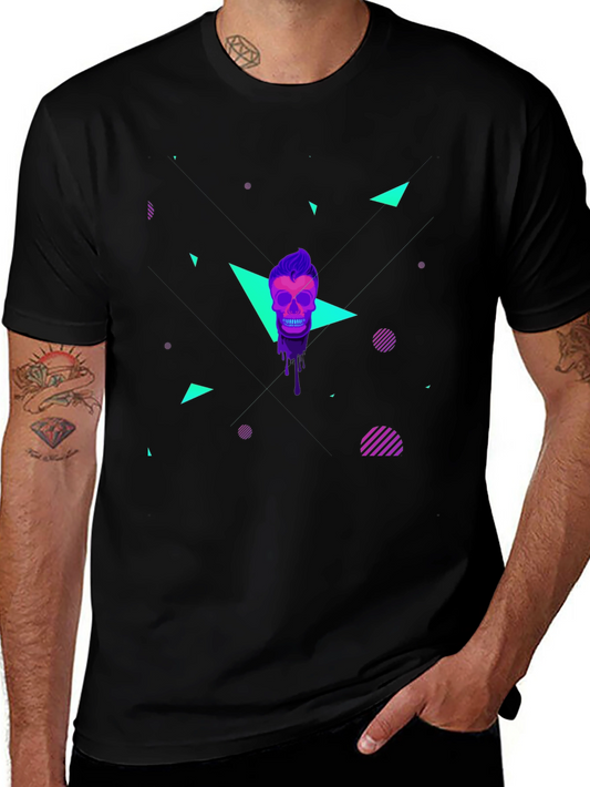 Neon Skull Graphic T-Shirt - Mens Black Tee