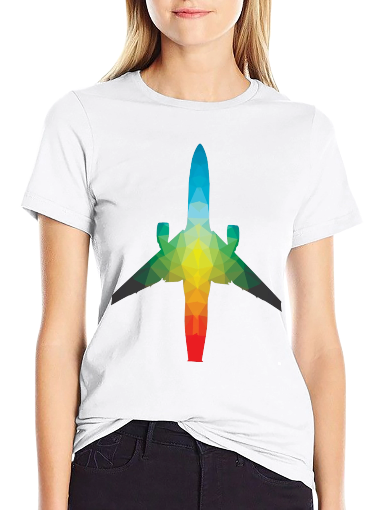 Geometric Airplane Graphic Tee - Black