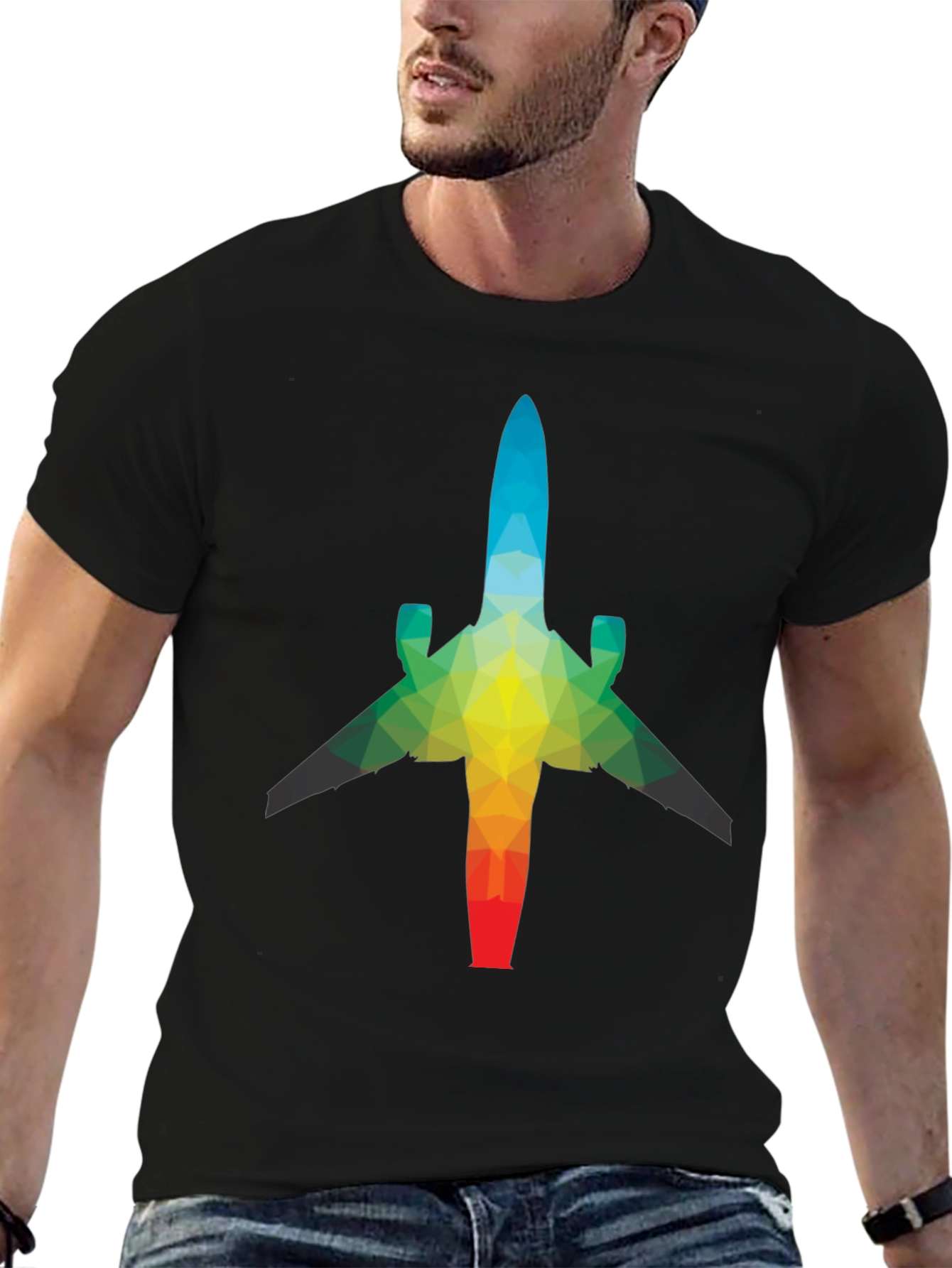 Geometric Airplane Graphic Tee - Black