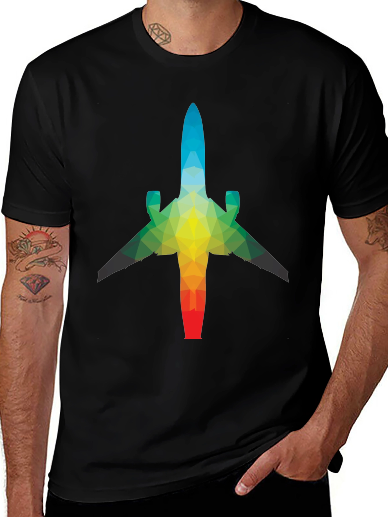 Geometric Airplane Graphic Tee - Black