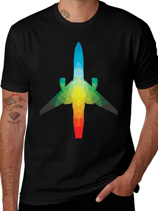 Geometric Airplane Graphic Tee - Black