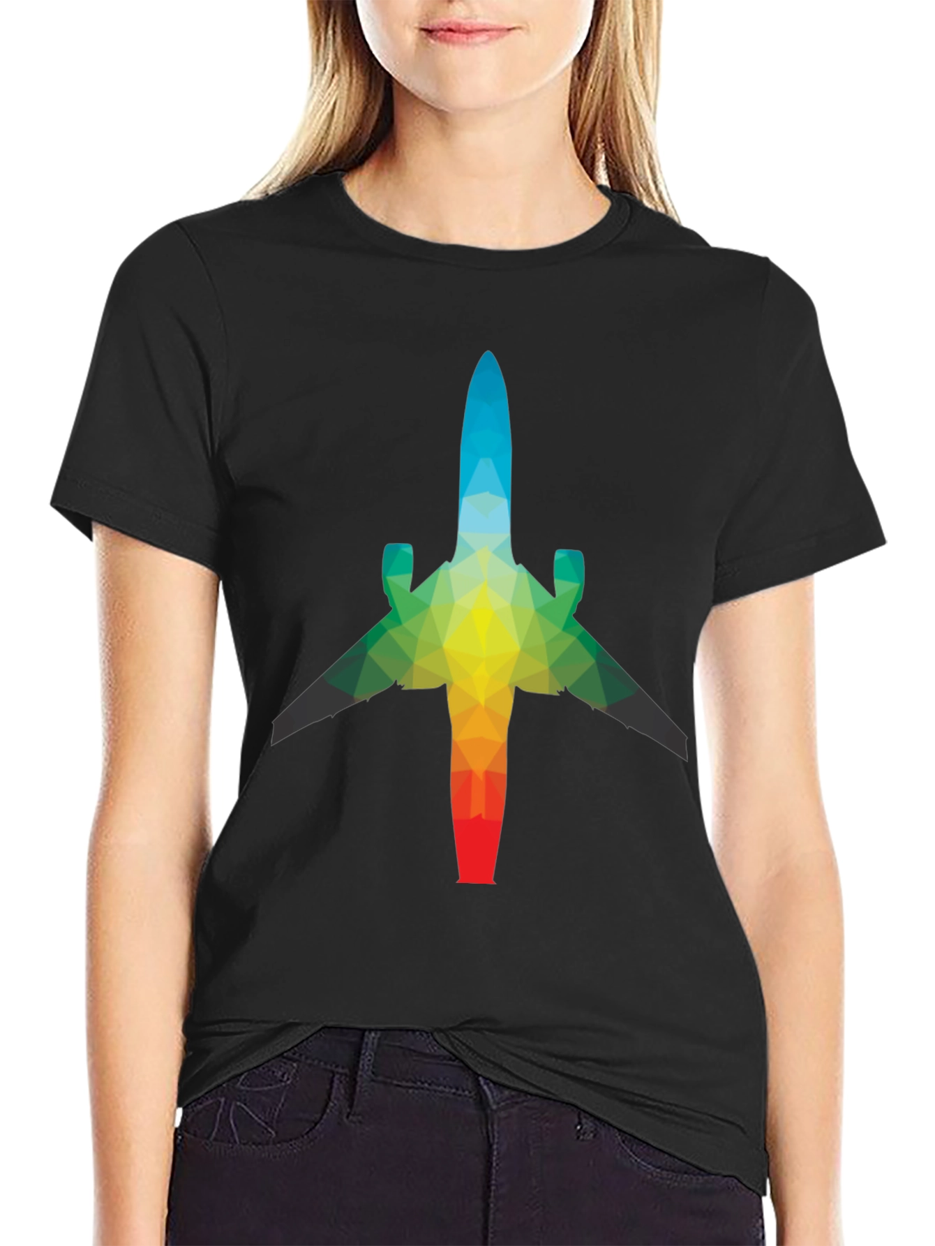 Geometric Airplane Graphic Tee - Black