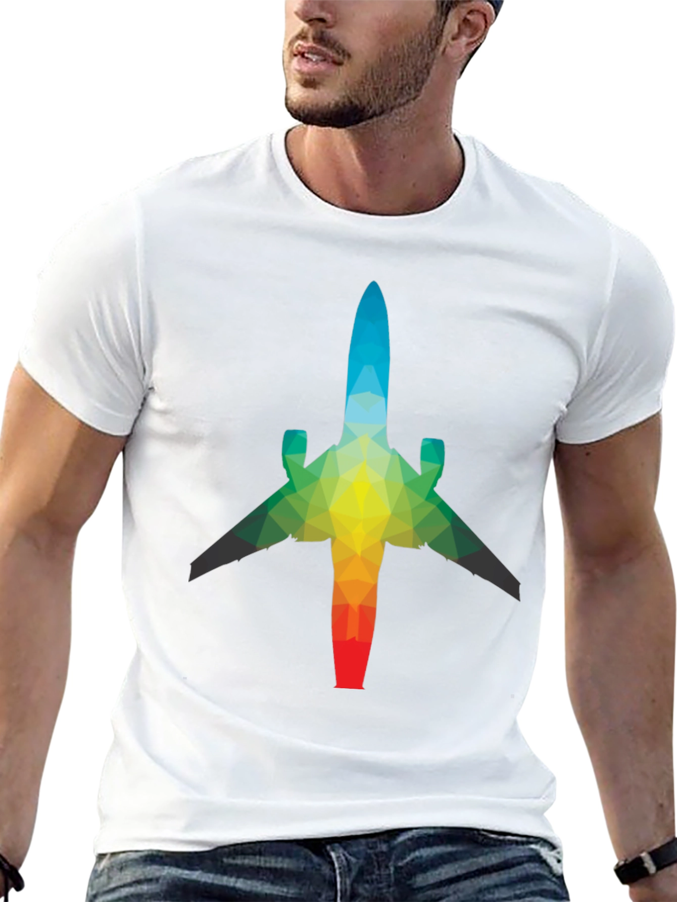 Geometric Airplane Graphic Tee - Black