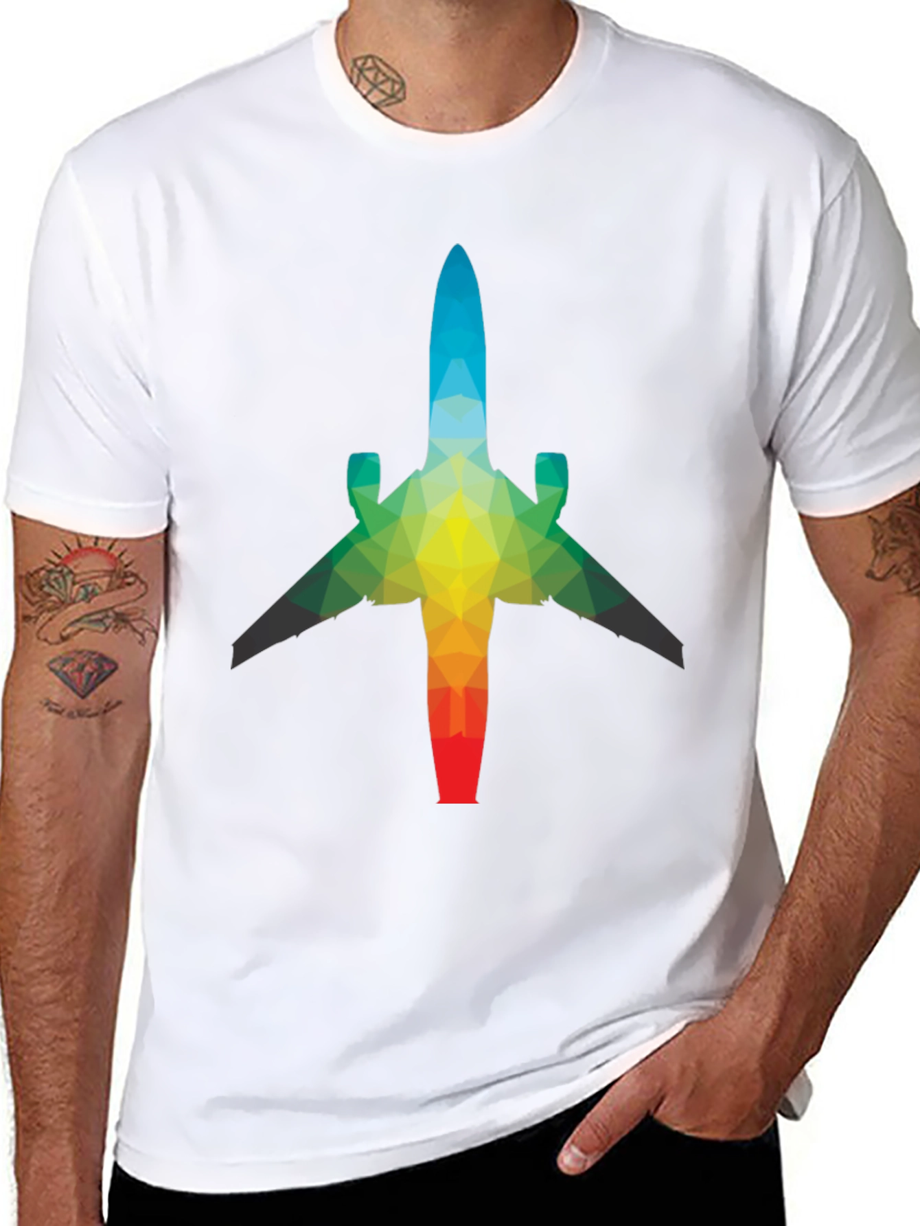 Geometric Airplane Graphic Tee - Black