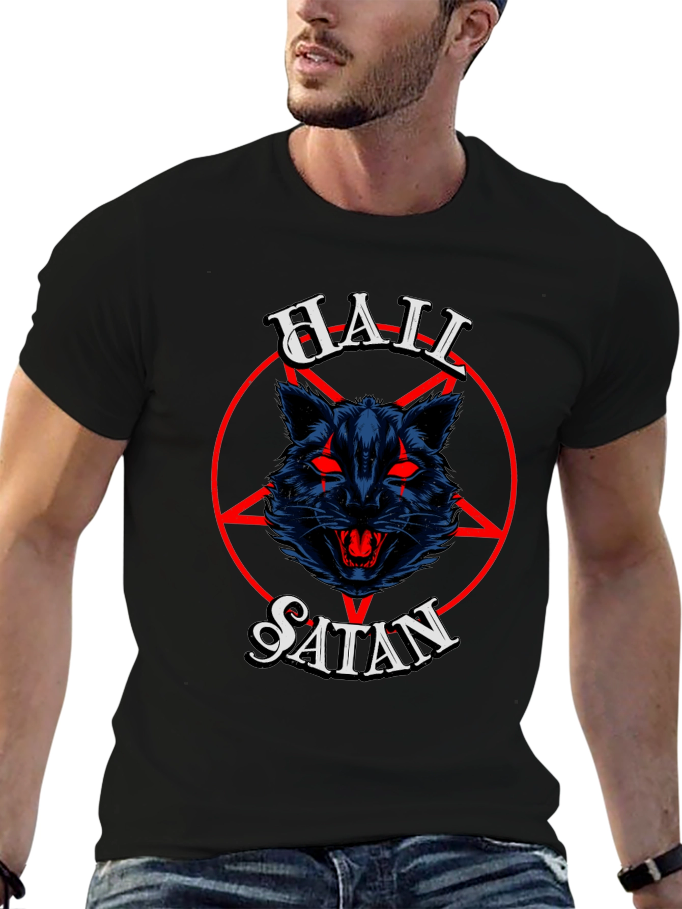 Hail Satan Graphic Tee - Black Cotton T-Shirt