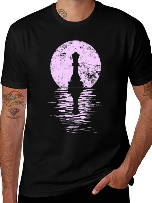 Chess Queen Moon Graphic T-Shirt - Black