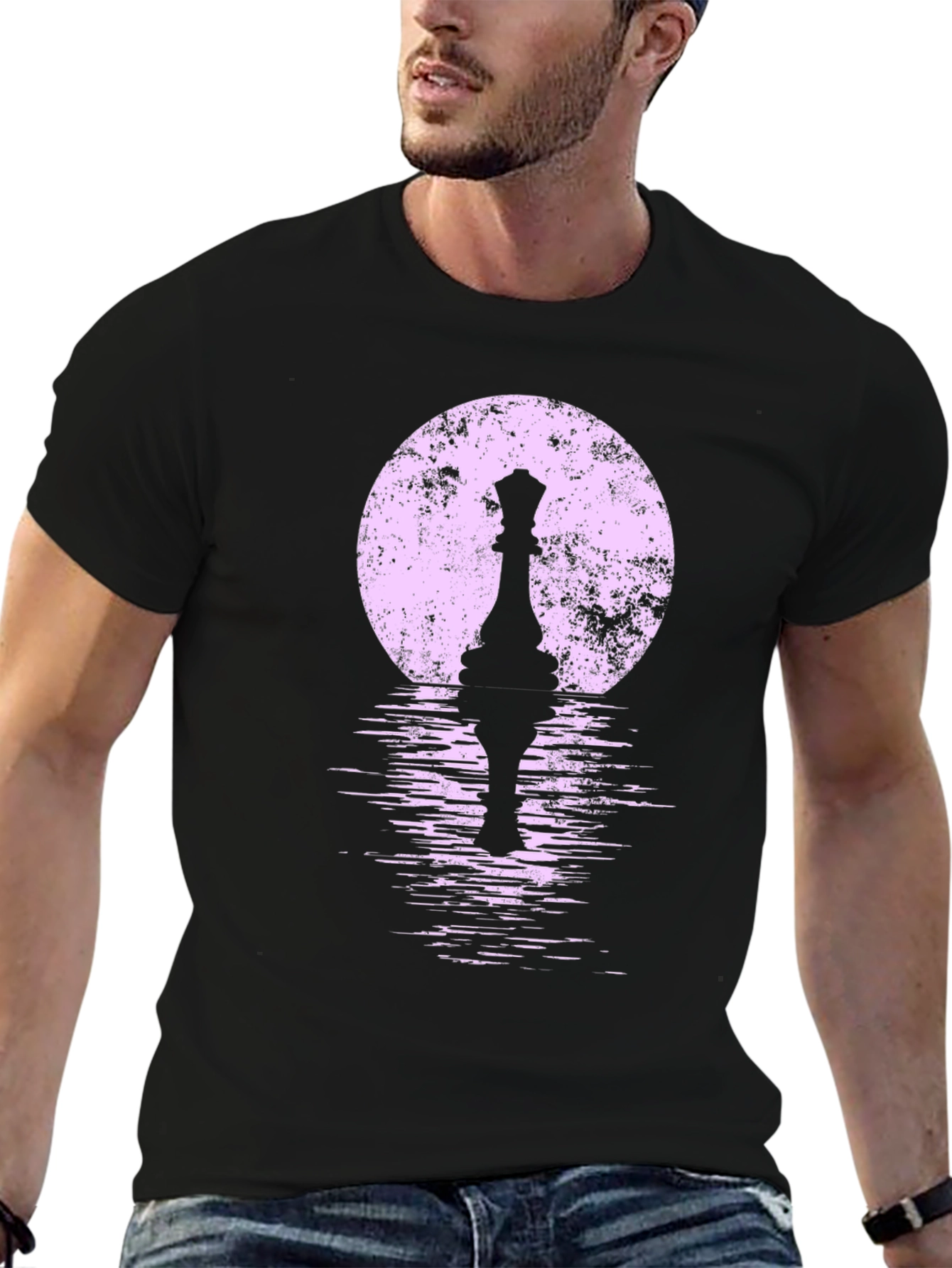 Chess Queen Moon Graphic T-Shirt - Black