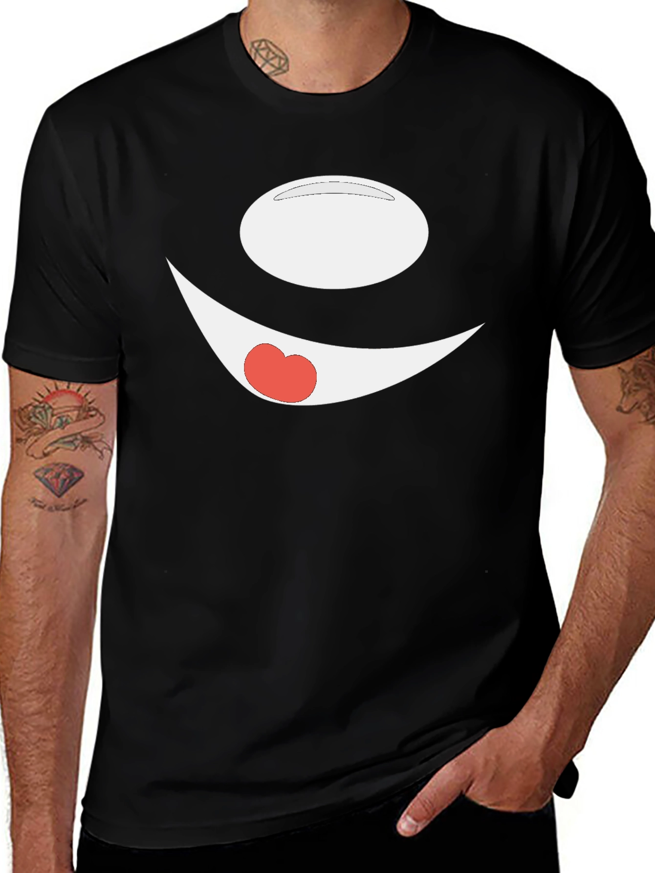 Funny Cartoon Face Black T-Shirt
