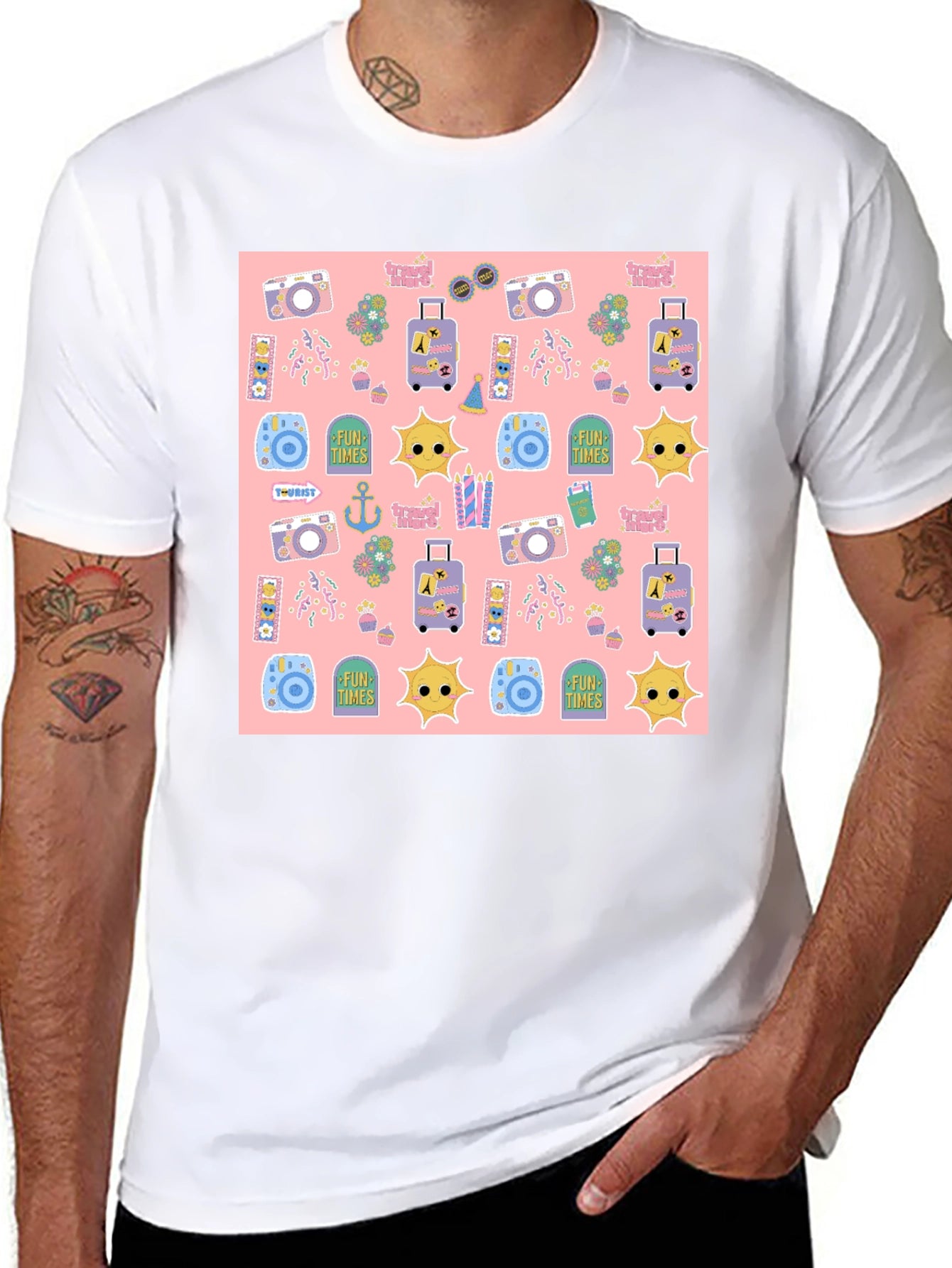 Fun Times Tourist Pattern Black T-Shirt