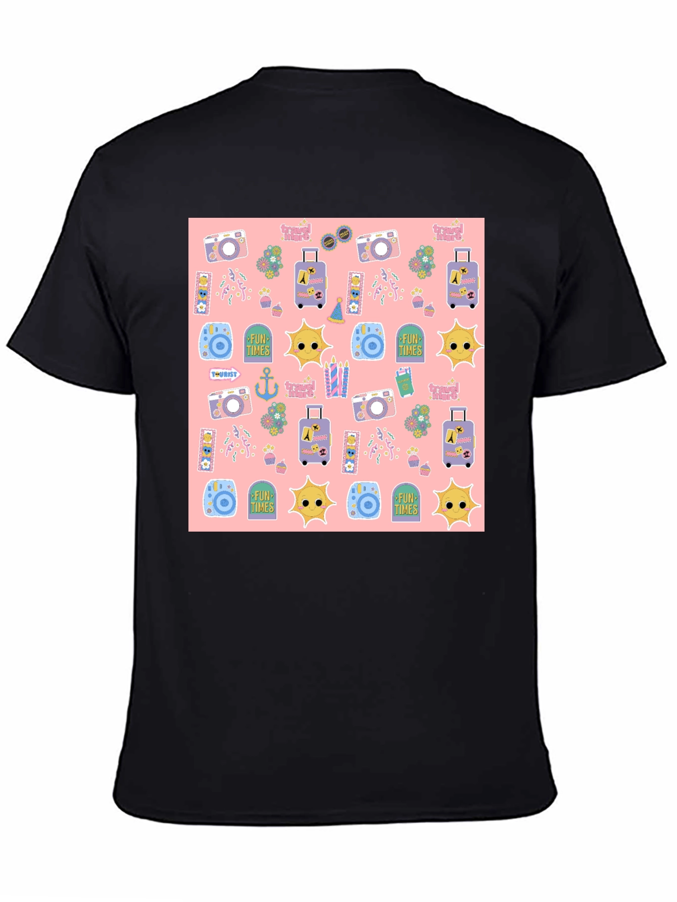 Fun Times Tourist Pattern Black T-Shirt