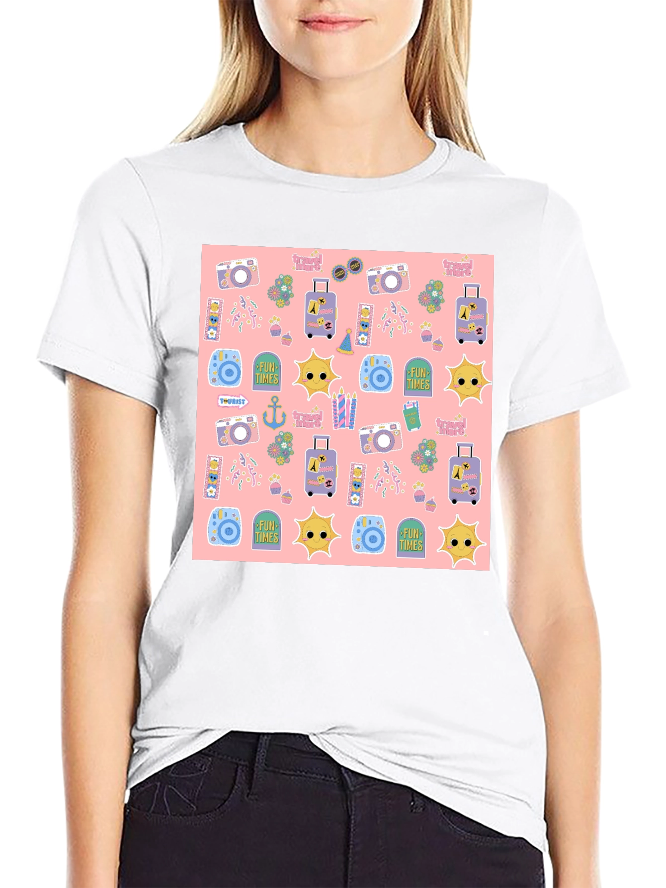 Fun Times Tourist Pattern Black T-Shirt