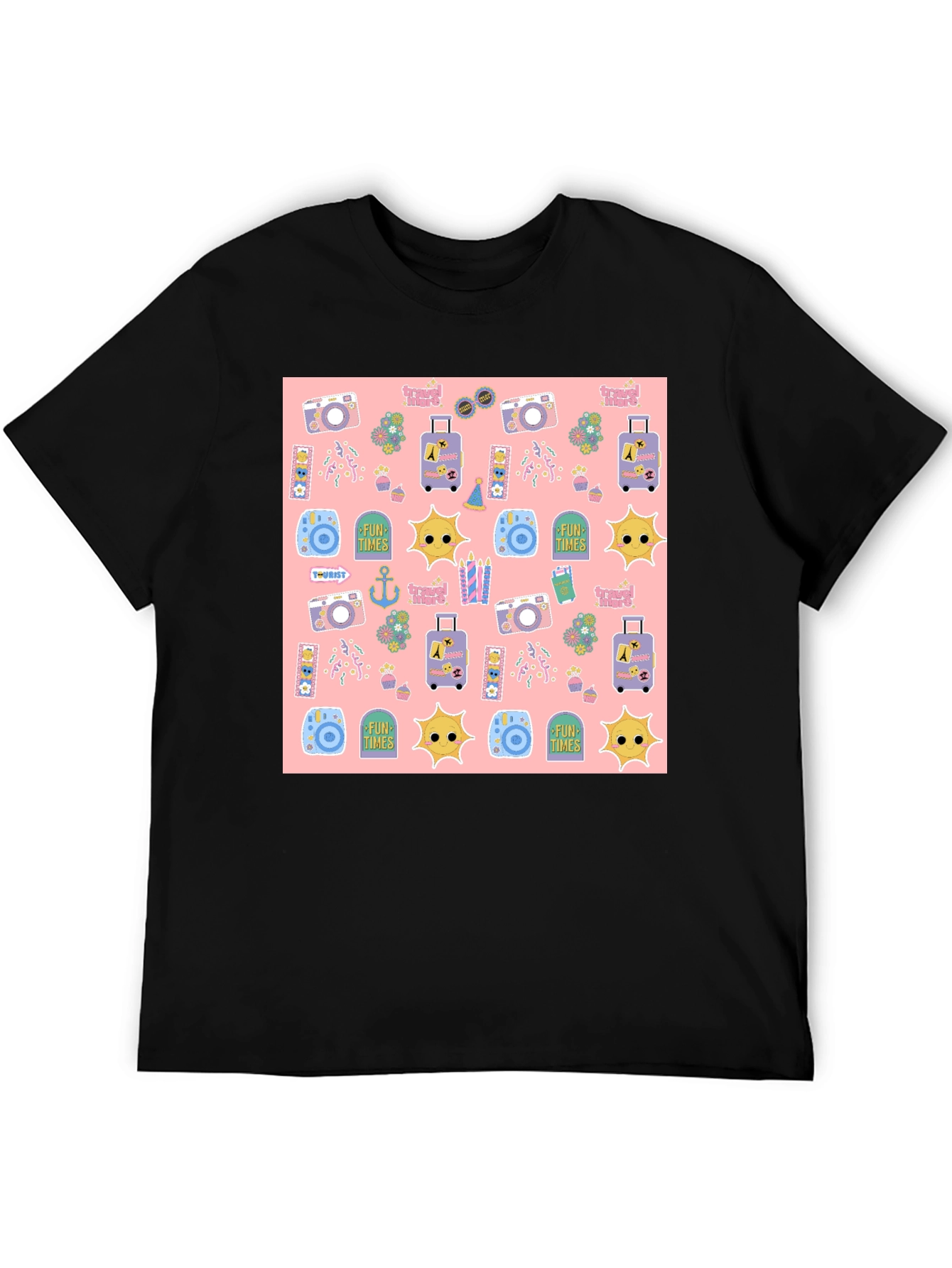 Fun Times Tourist Pattern Black T-Shirt