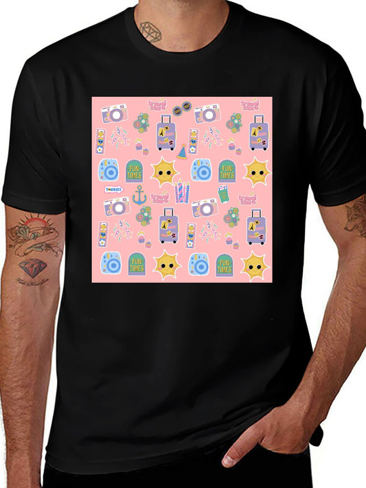 Fun Times Tourist Pattern Black T-Shirt