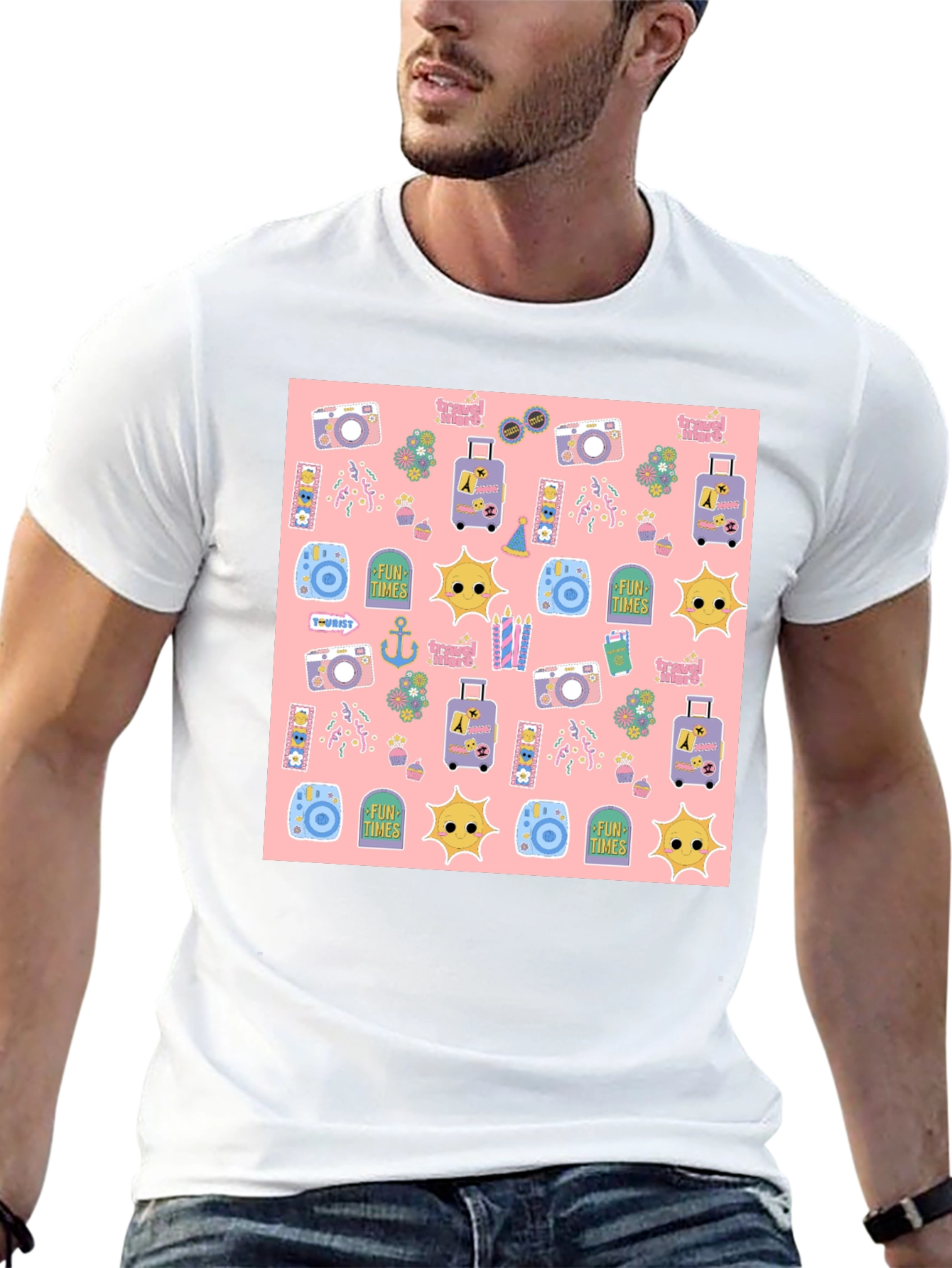 Fun Times Tourist Pattern Black T-Shirt