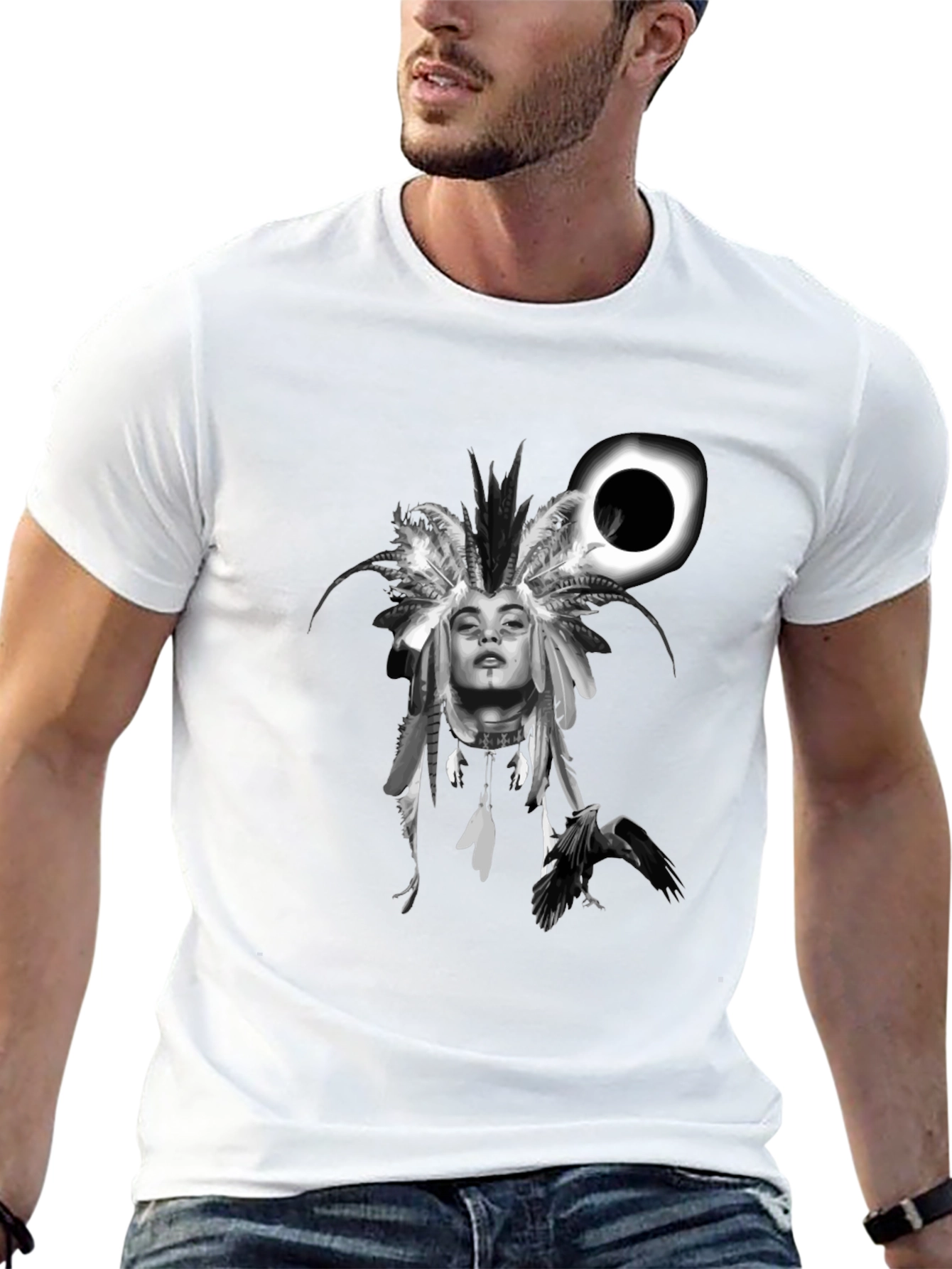 Raven Woman T-Shirt: Black Stylish Graphic Tee
