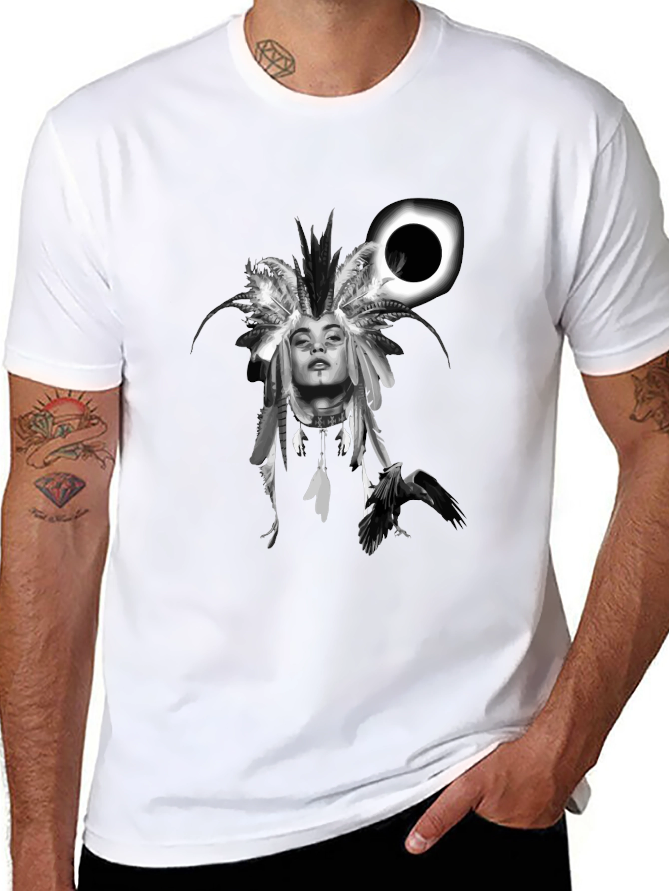 Raven Woman T-Shirt: Black Stylish Graphic Tee
