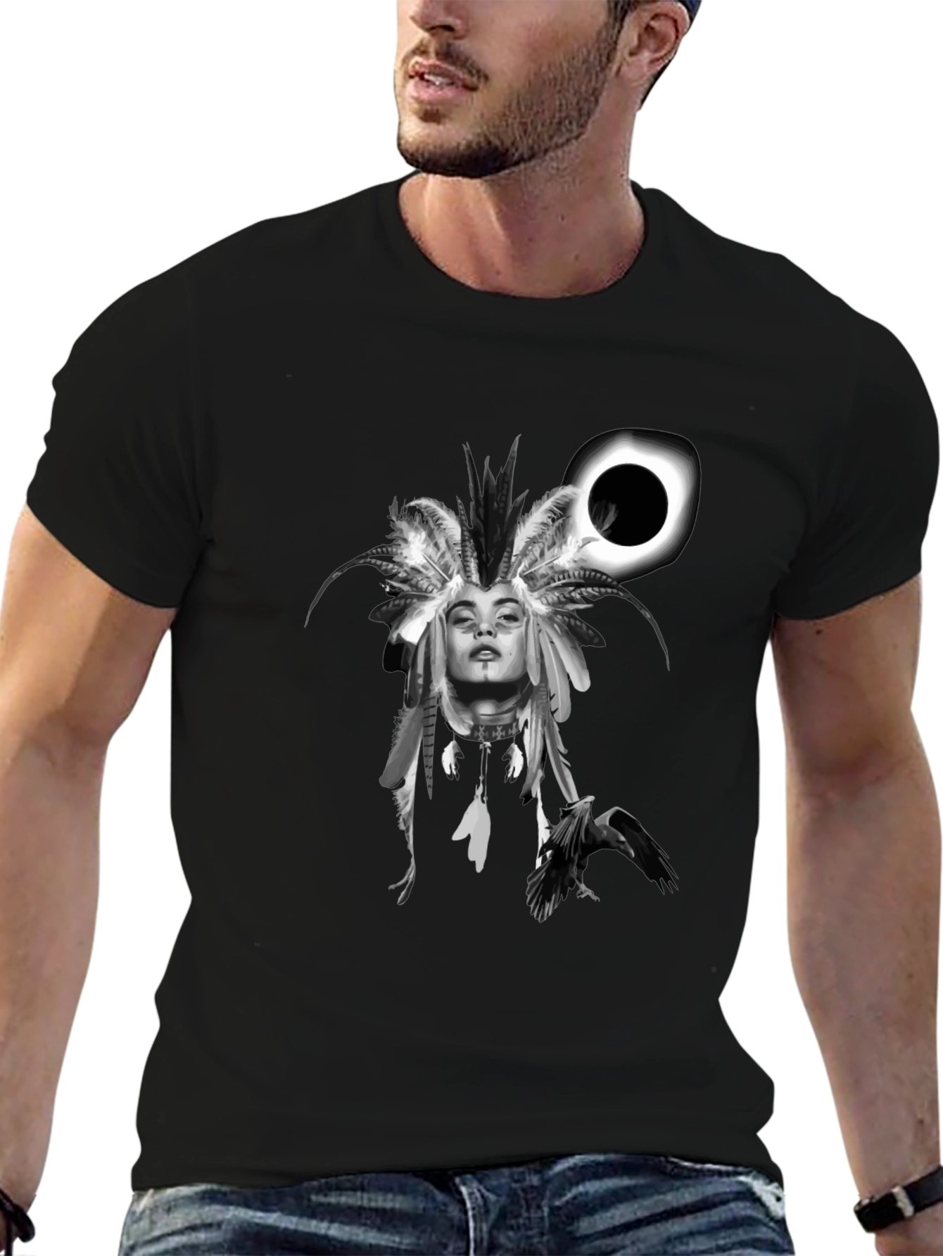 Raven Woman T-Shirt: Black Stylish Graphic Tee