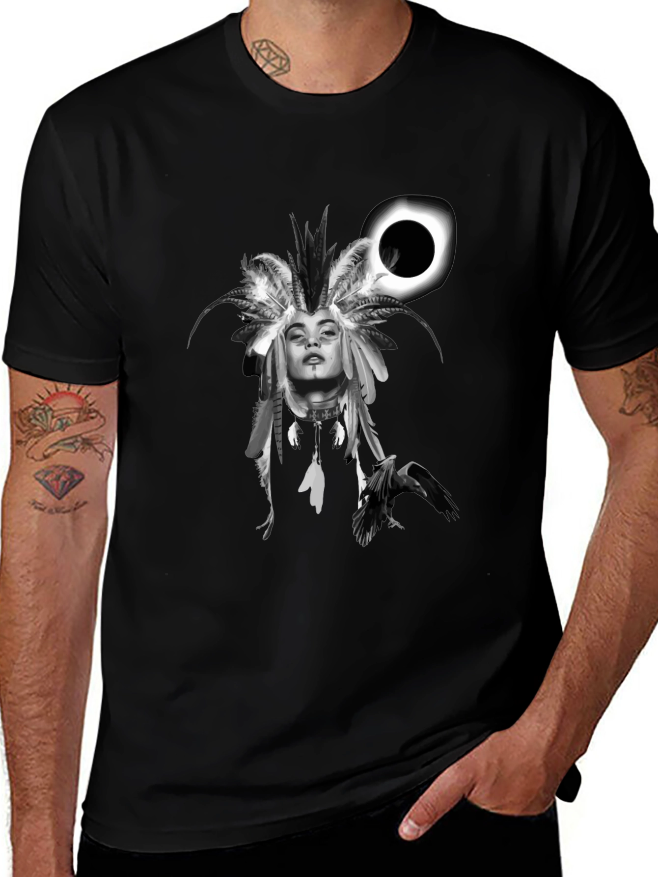 Raven Woman T-Shirt: Black Stylish Graphic Tee