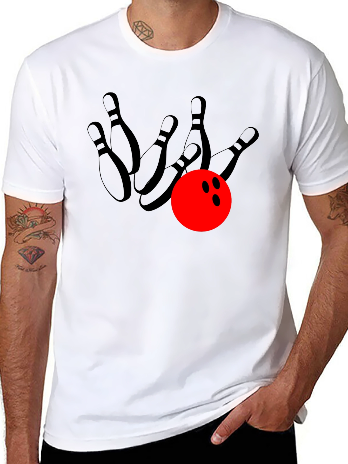 Bowling Strike Graphic Tee - Black Cotton T-Shirt