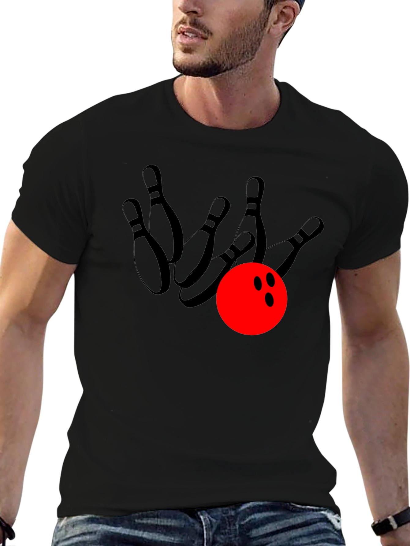 Bowling Strike Graphic Tee - Black Cotton T-Shirt