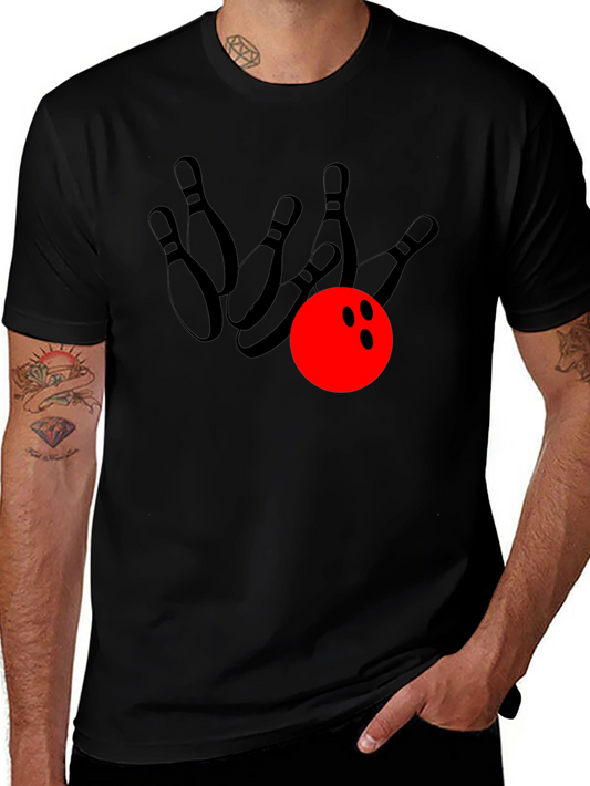Bowling Strike Graphic Tee - Black Cotton T-Shirt