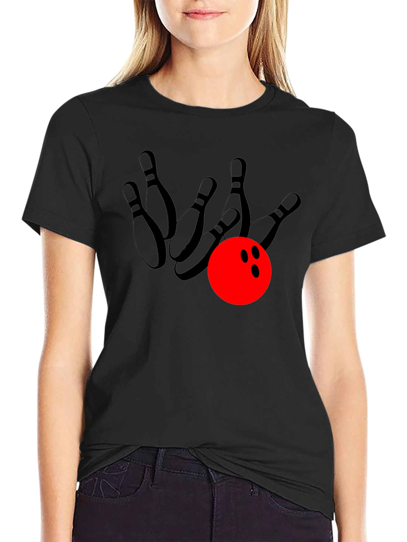Bowling Strike Graphic Tee - Black Cotton T-Shirt