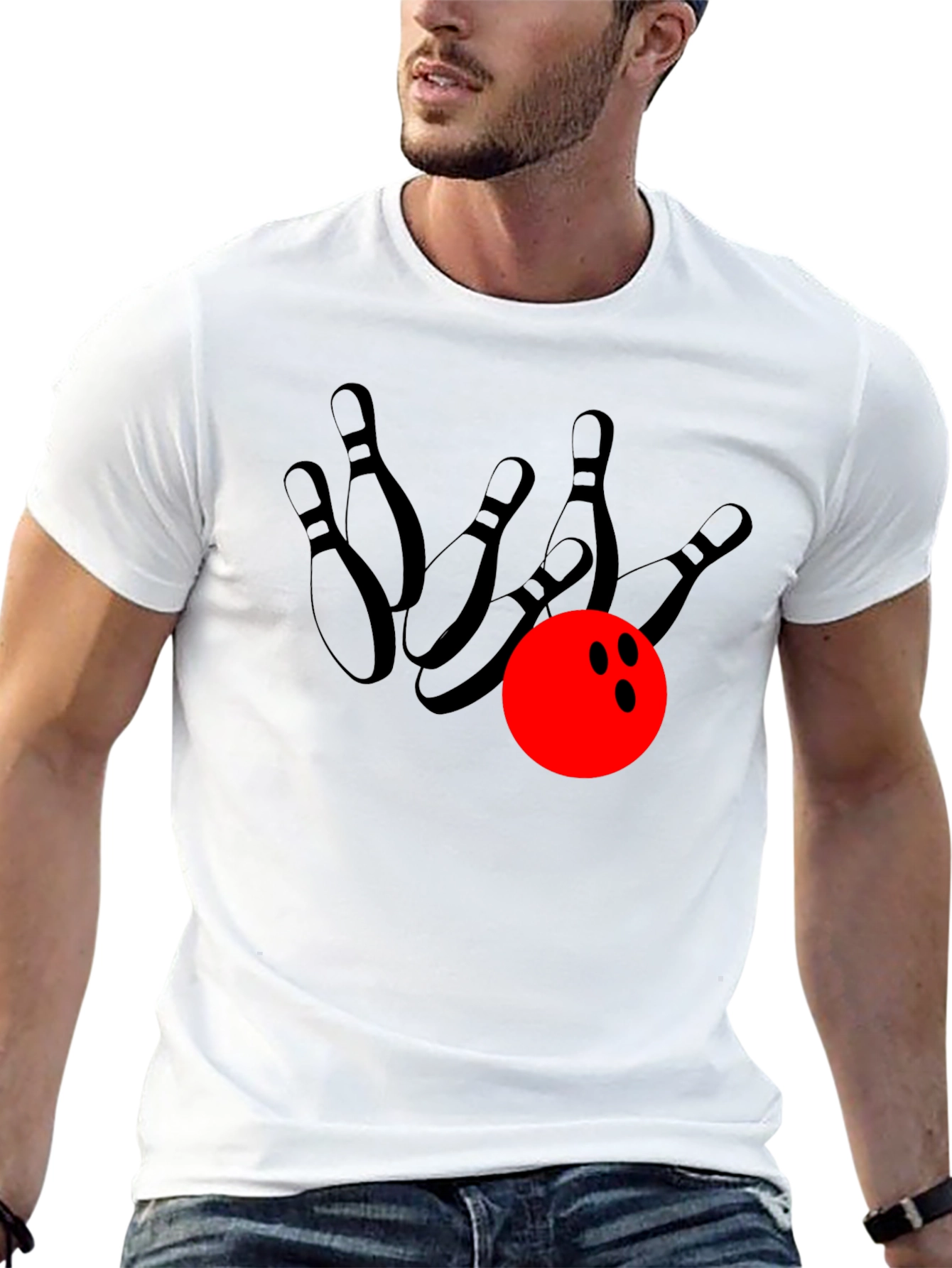 Bowling Strike Graphic Tee - Black Cotton T-Shirt