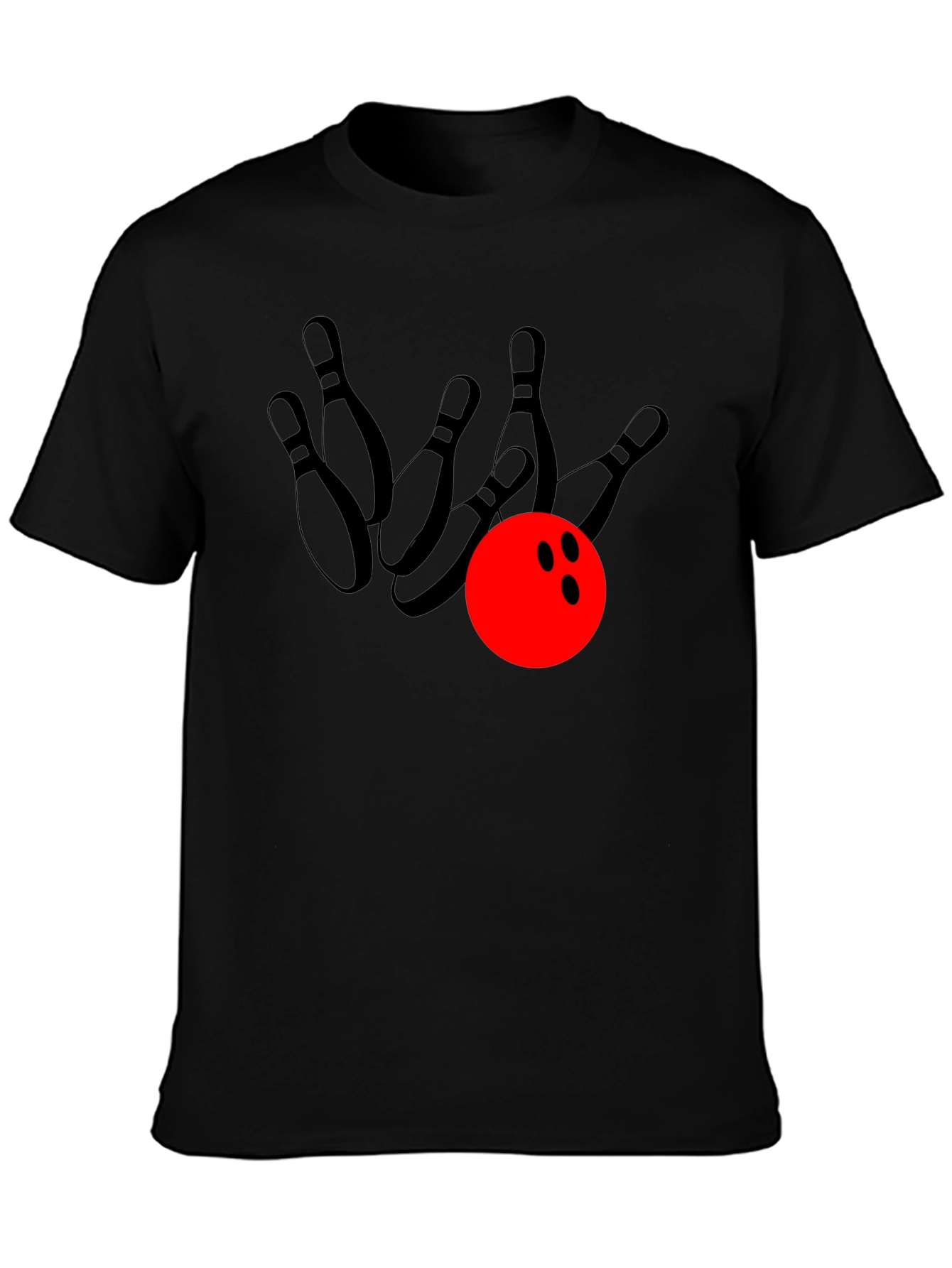 Bowling Strike Graphic Tee - Black Cotton T-Shirt