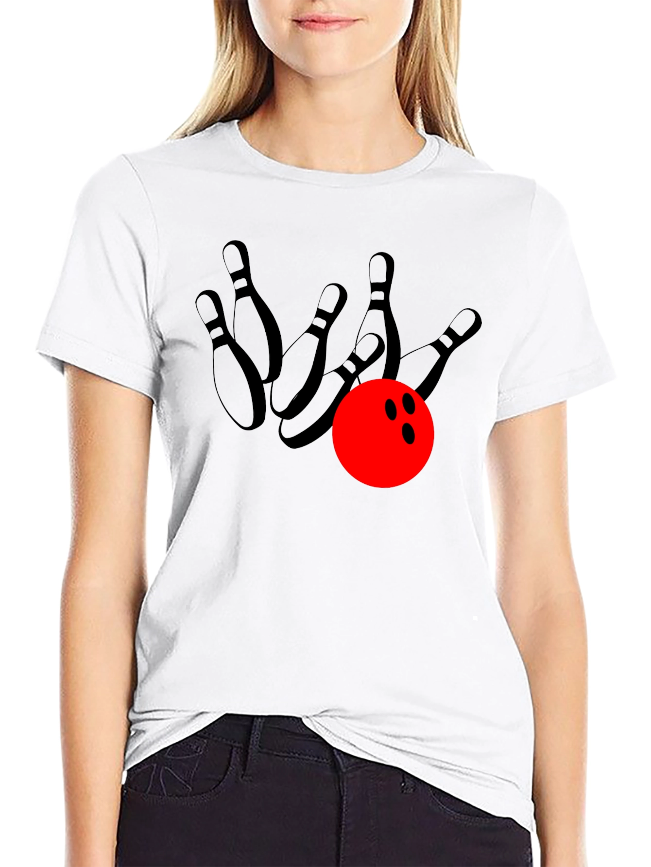 Bowling Strike Graphic Tee - Black Cotton T-Shirt