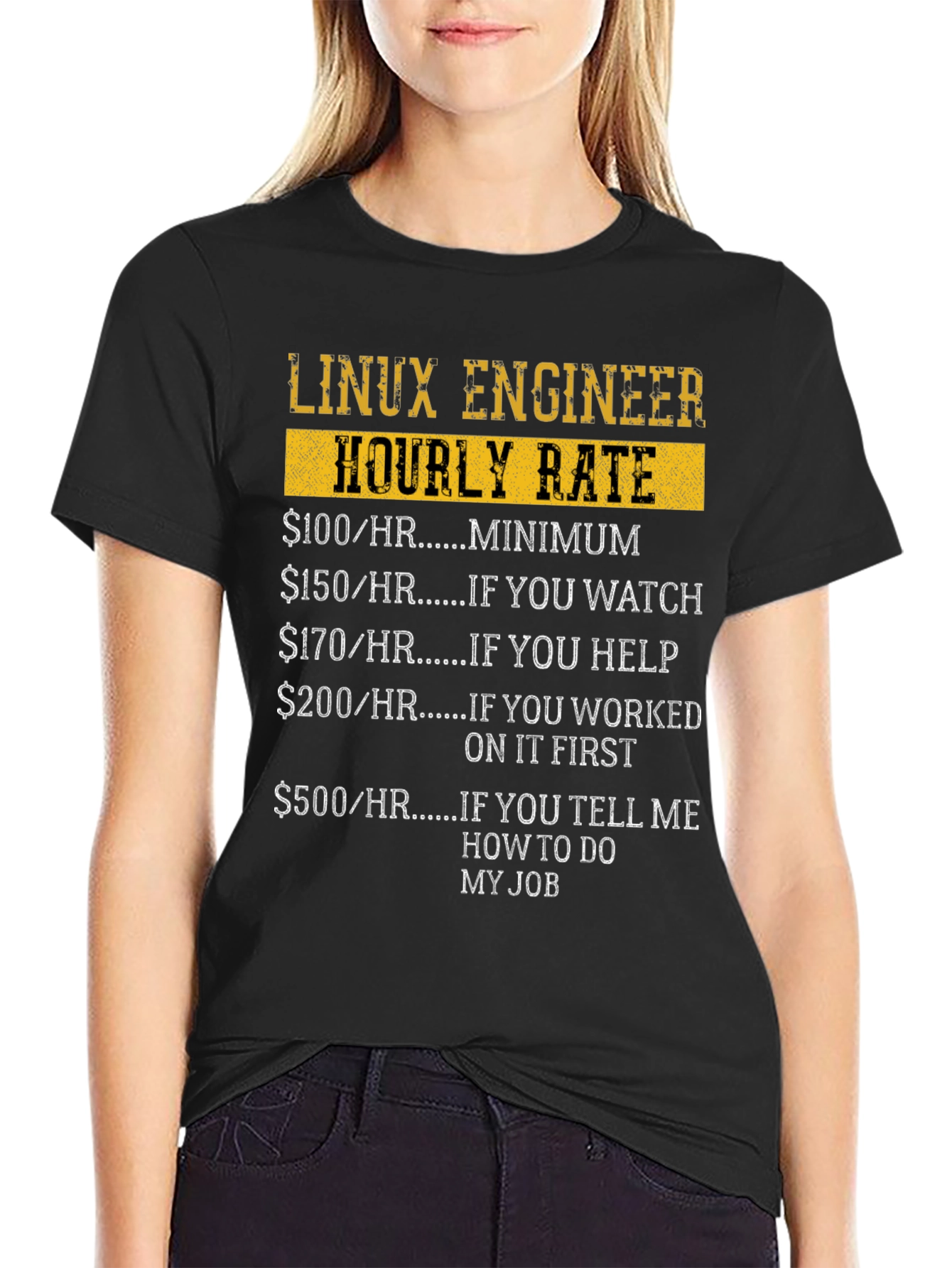 Linux Engineer Hourly Rate Funny Graphic T-Shirt