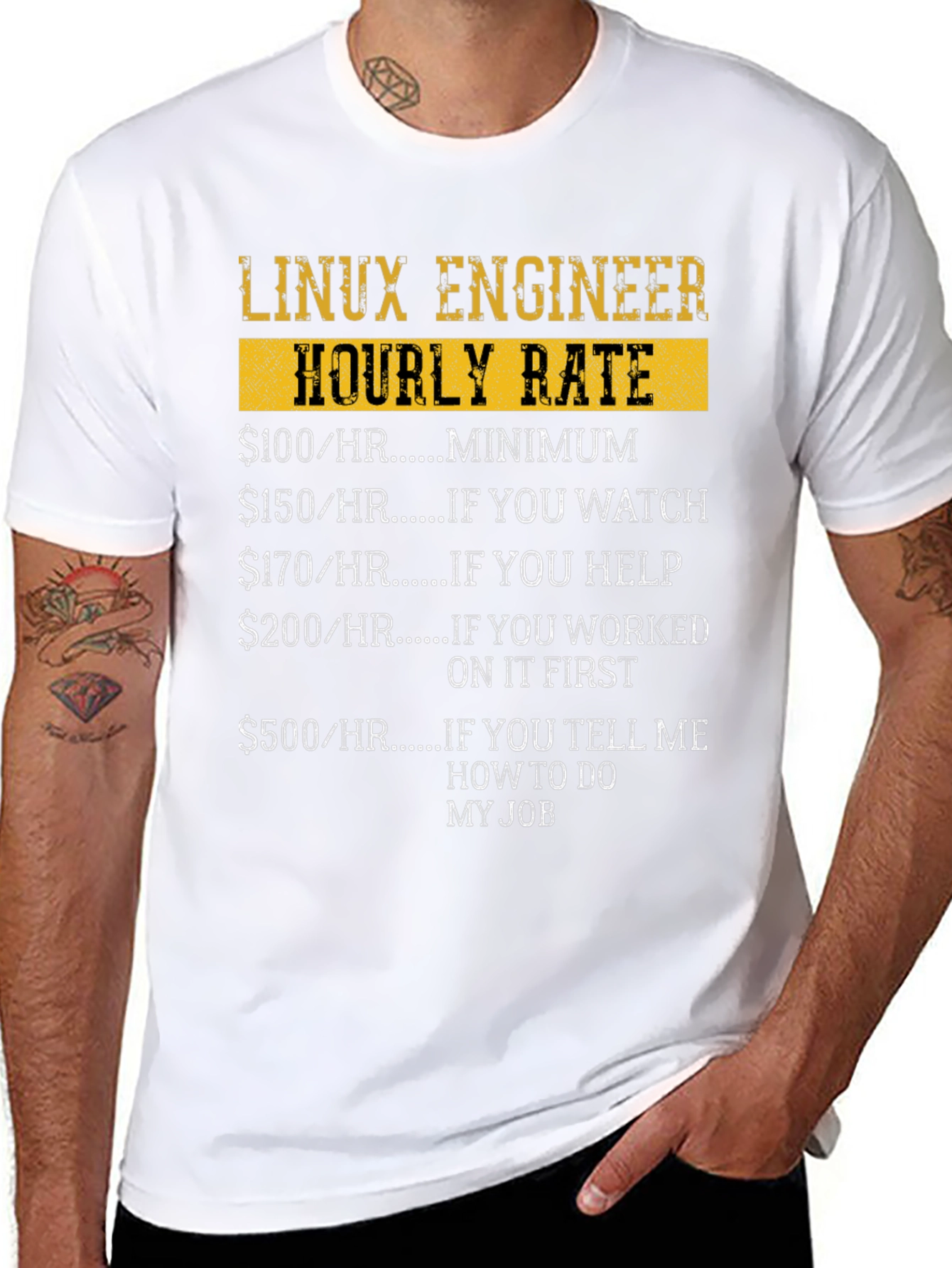 Linux Engineer Hourly Rate Funny Graphic T-Shirt