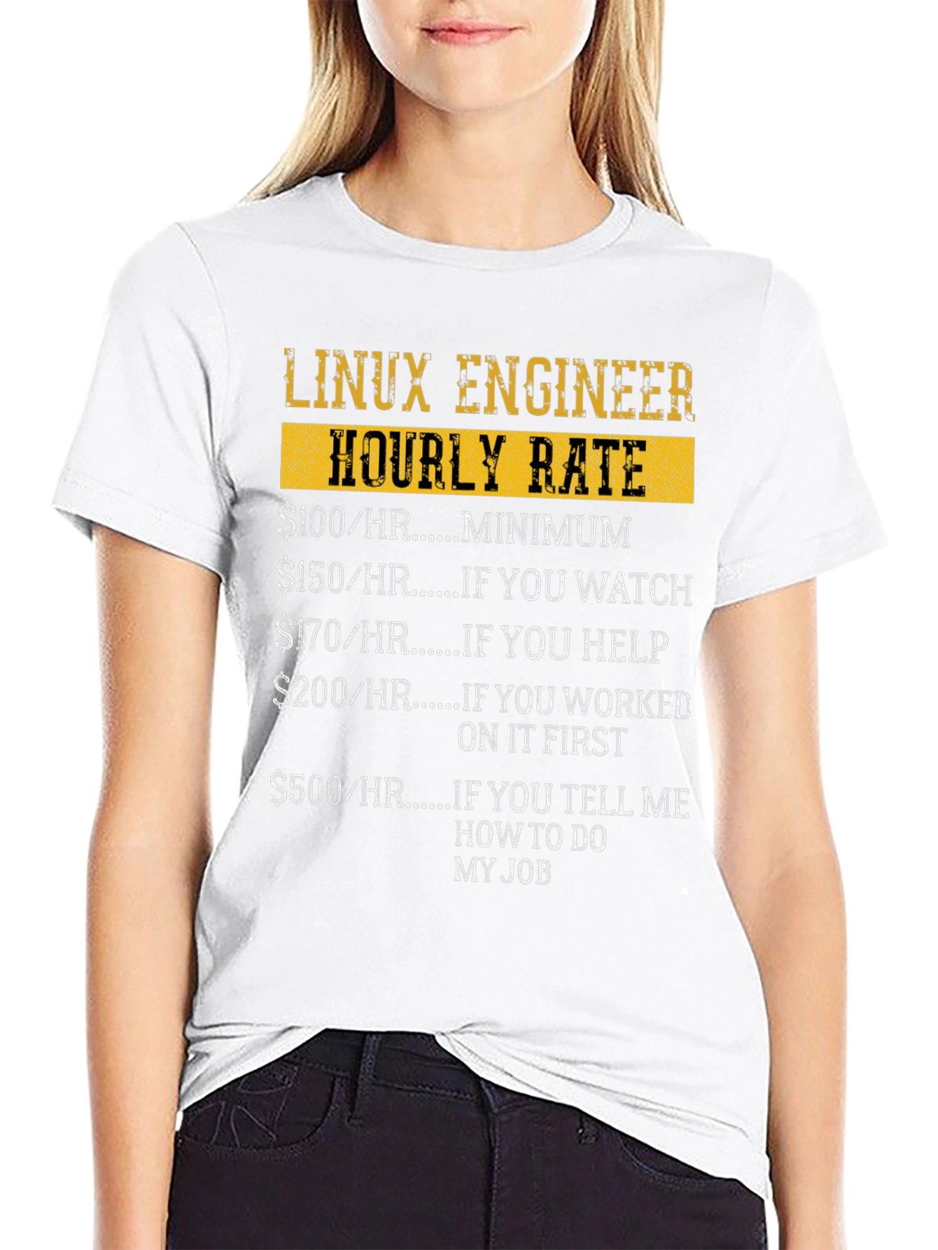Linux Engineer Hourly Rate Funny Graphic T-Shirt