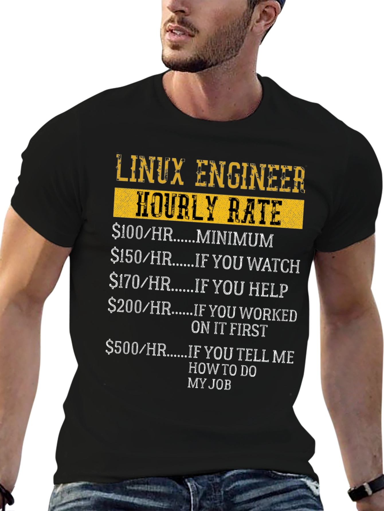 Linux Engineer Hourly Rate Funny Graphic T-Shirt