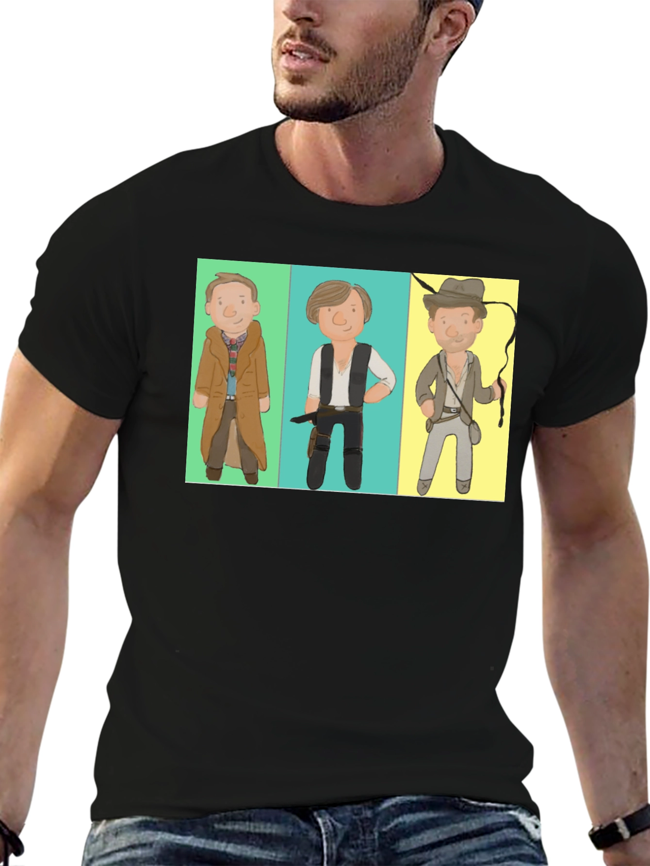 Cartoon Hero Trio Black T-Shirt