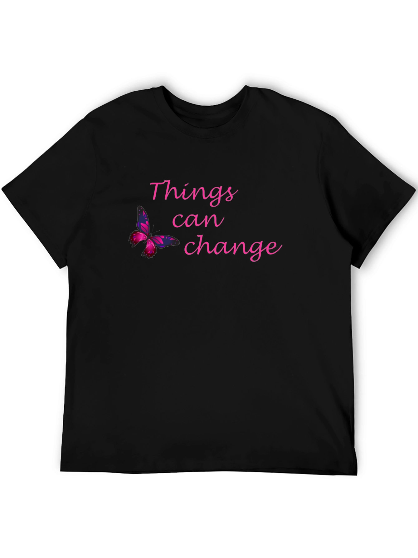 Things Can Change Black T-Shirt with Butterfly