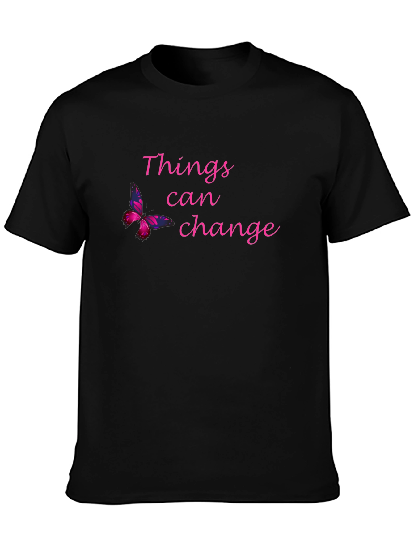 Things Can Change Black T-Shirt with Butterfly
