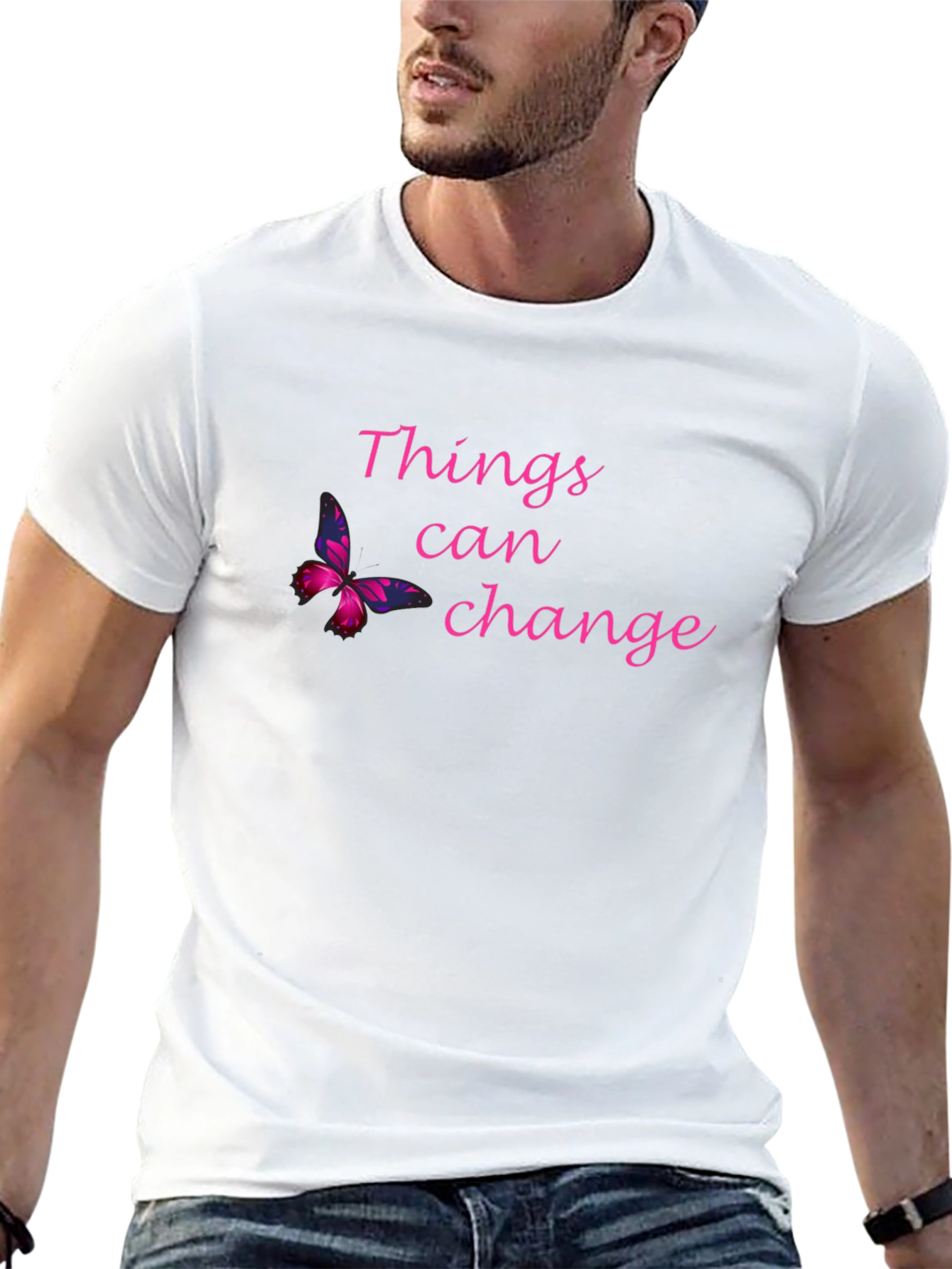 Things Can Change Black T-Shirt with Butterfly