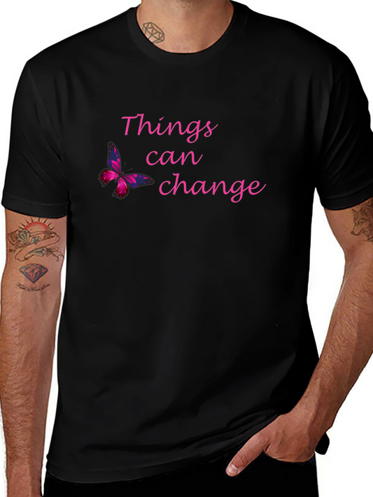 Things Can Change Black T-Shirt with Butterfly
