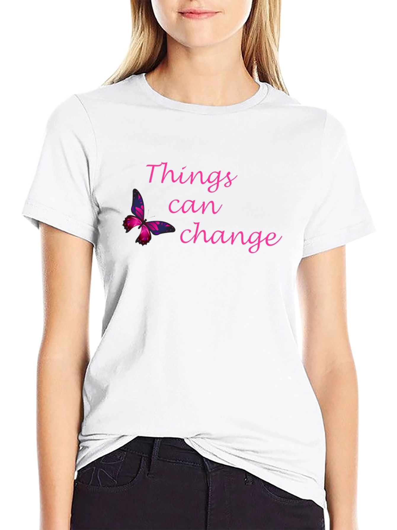 Things Can Change Black T-Shirt with Butterfly