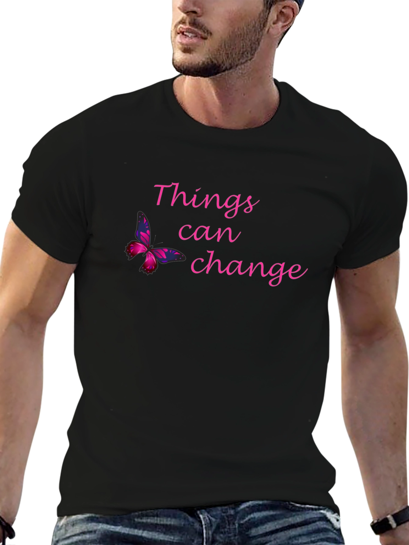 Things Can Change Black T-Shirt with Butterfly