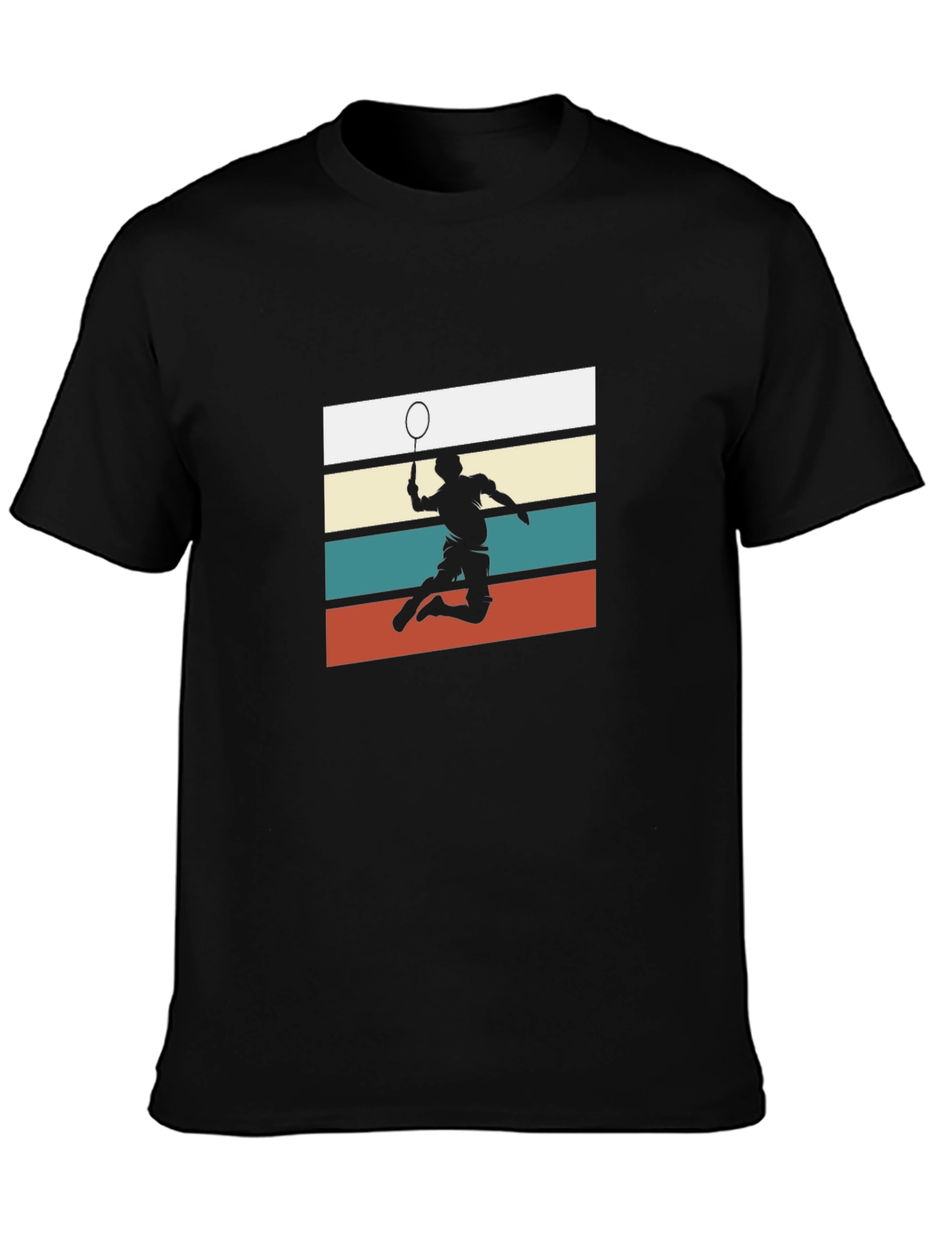 Retro Badminton Player Graphic Tee - Black