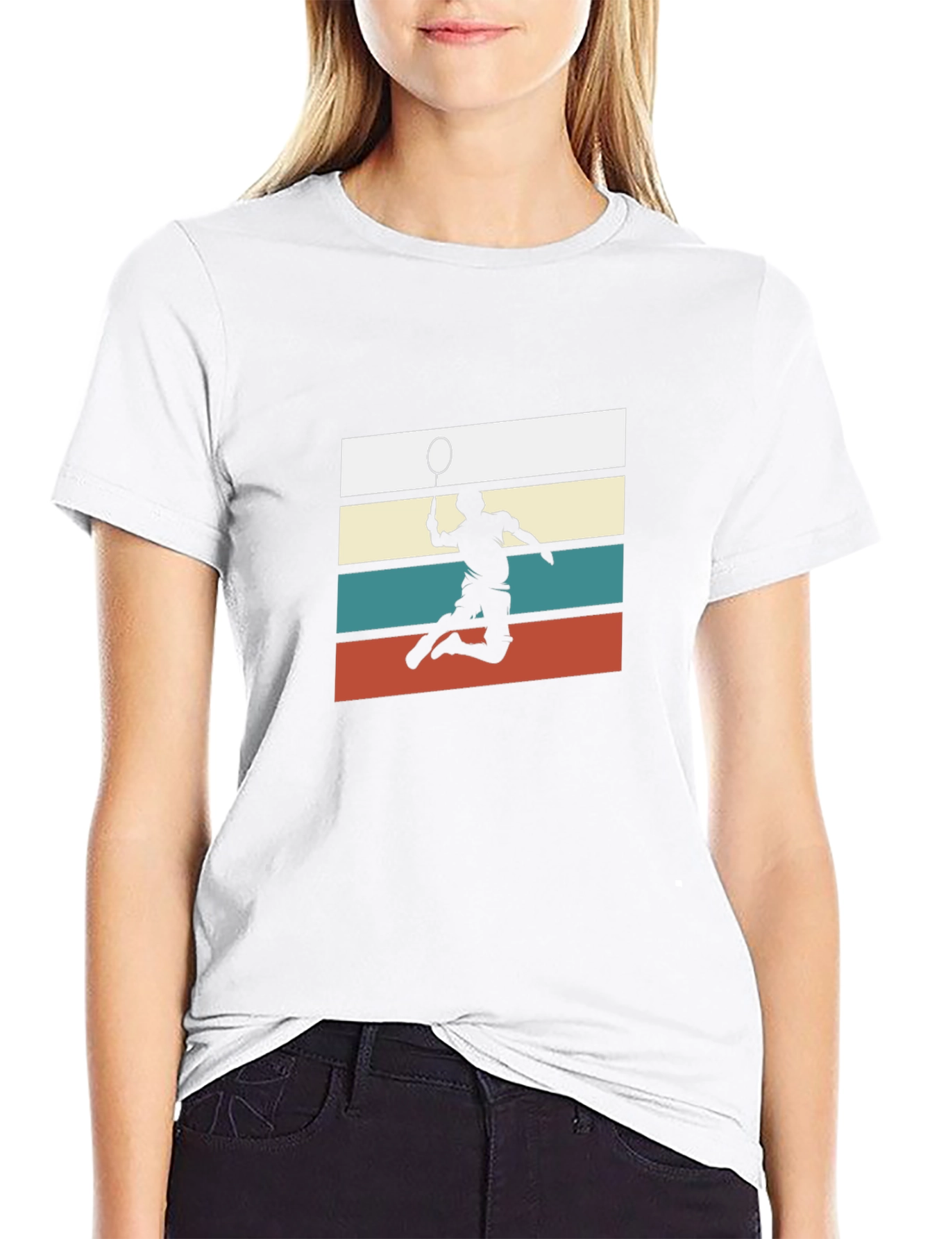 Retro Badminton Player Graphic Tee - Black