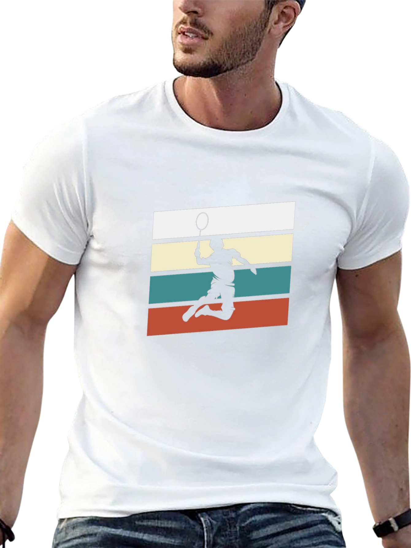Retro Badminton Player Graphic Tee - Black