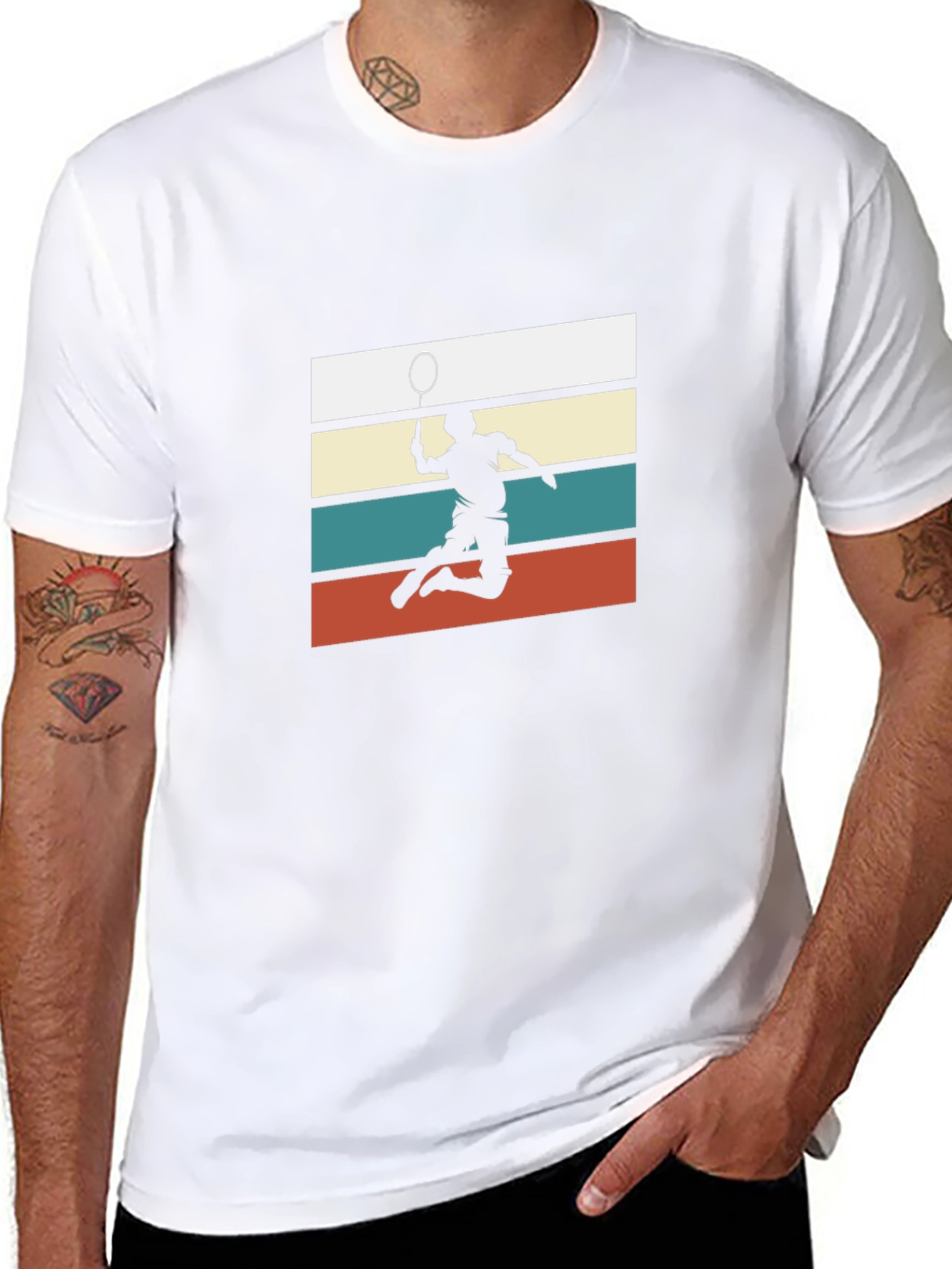 Retro Badminton Player Graphic Tee - Black