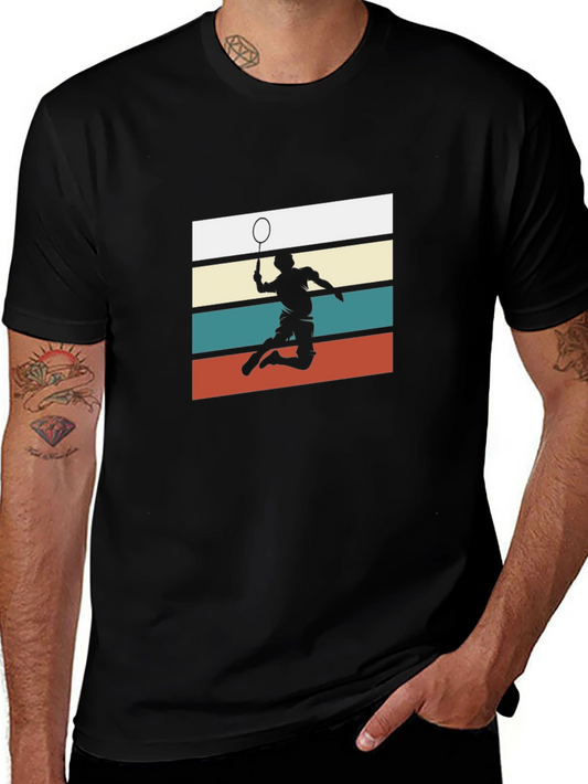 Retro Badminton Player Graphic Tee - Black
